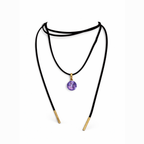 Long black cord necklace with crystal