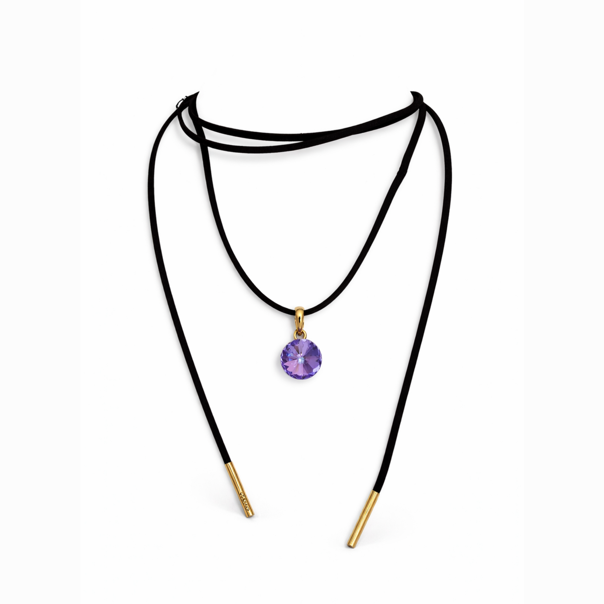 Long black cord necklace with crystal