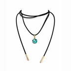 Long black cord necklace with crystal