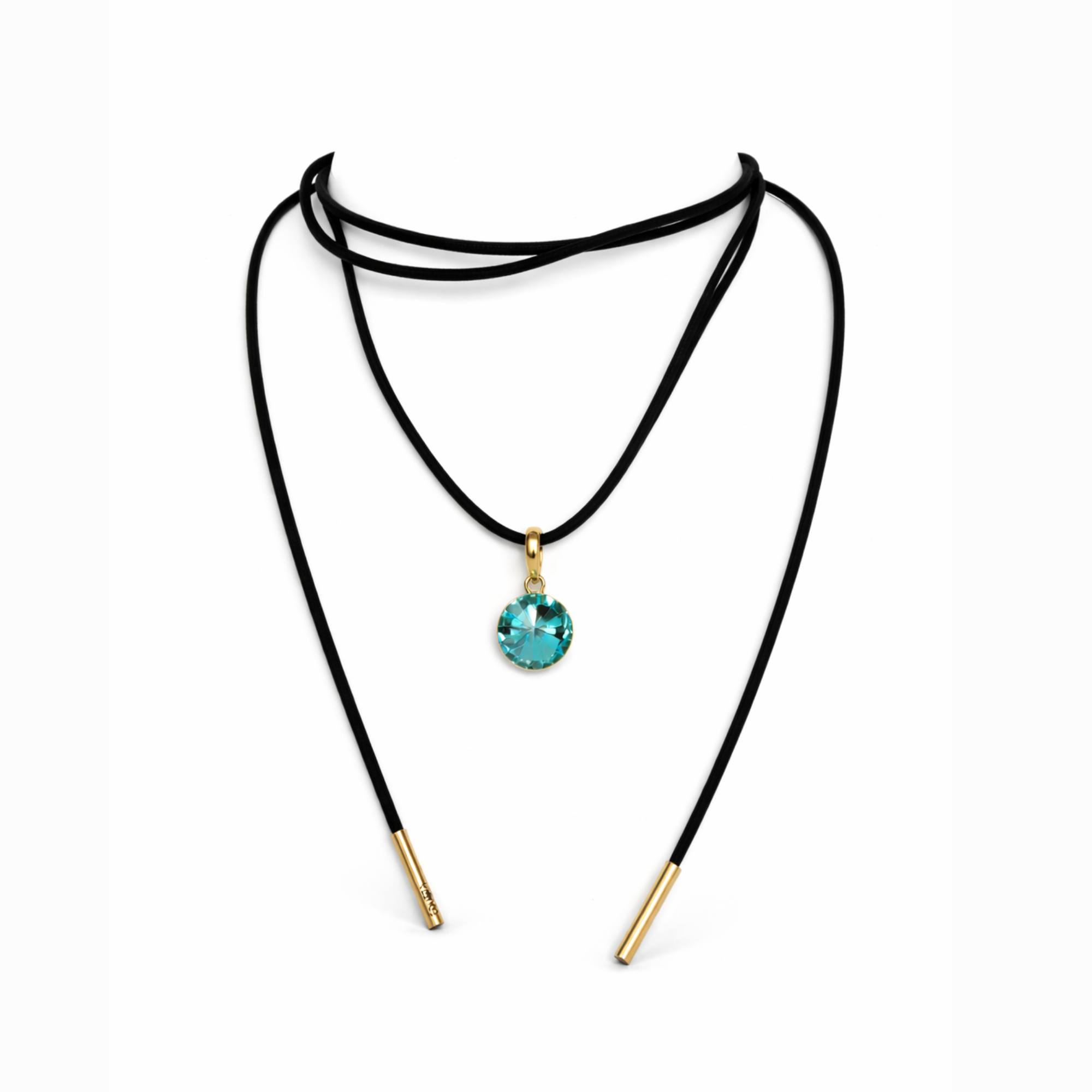 Long black cord necklace with crystal