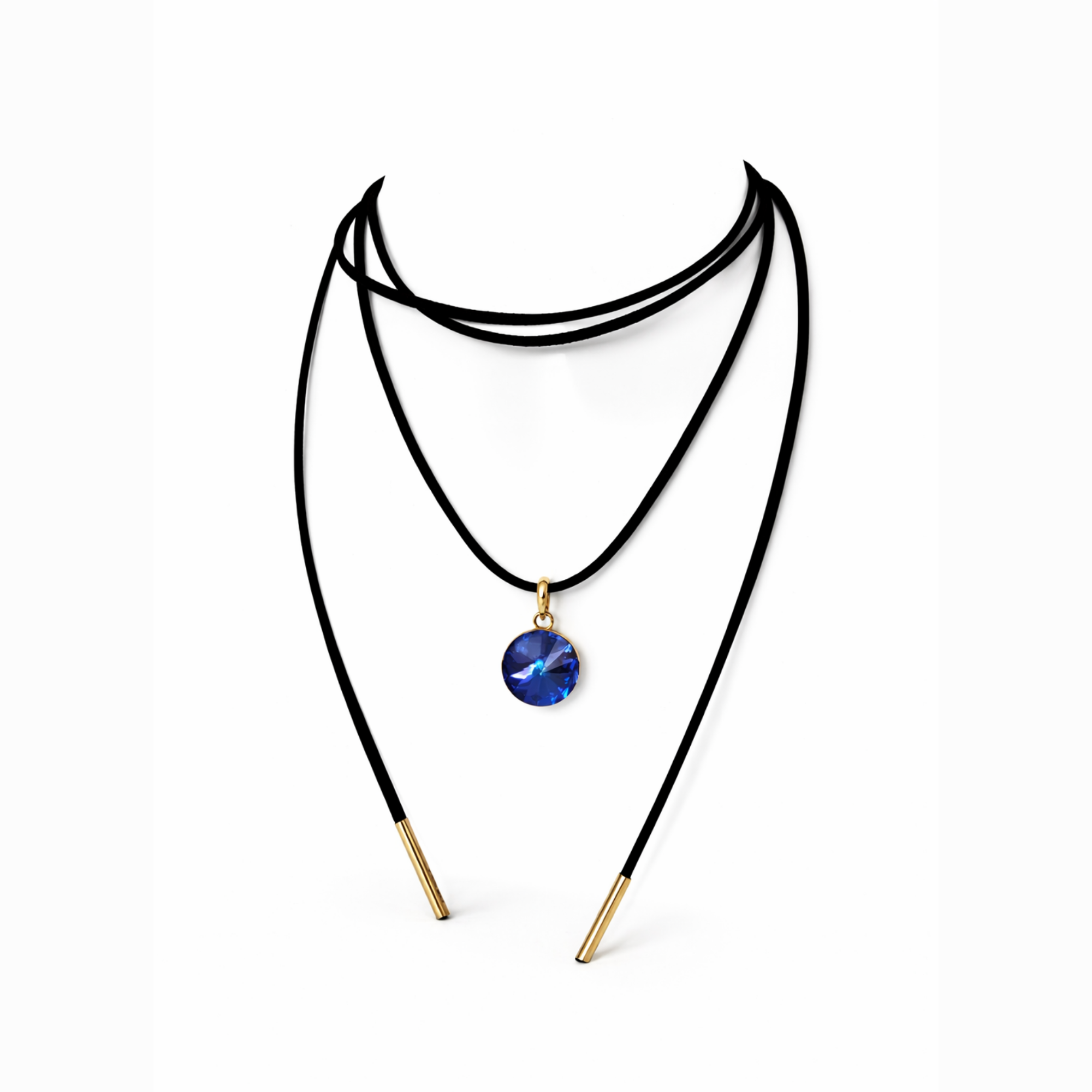 Long black cord necklace with crystal