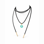 Long black cord necklace with crystal