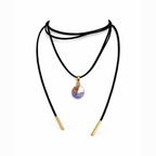 Long black cord necklace with crystal