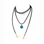 Long black cord necklace with crystal