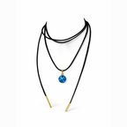 Long black cord necklace with crystal